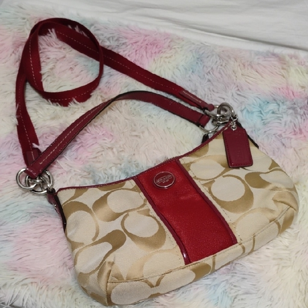 SALE! NWOT Coach Red & Tan Demi Stripe Shoulder/Crossbody Bag - Picture 14 of 14